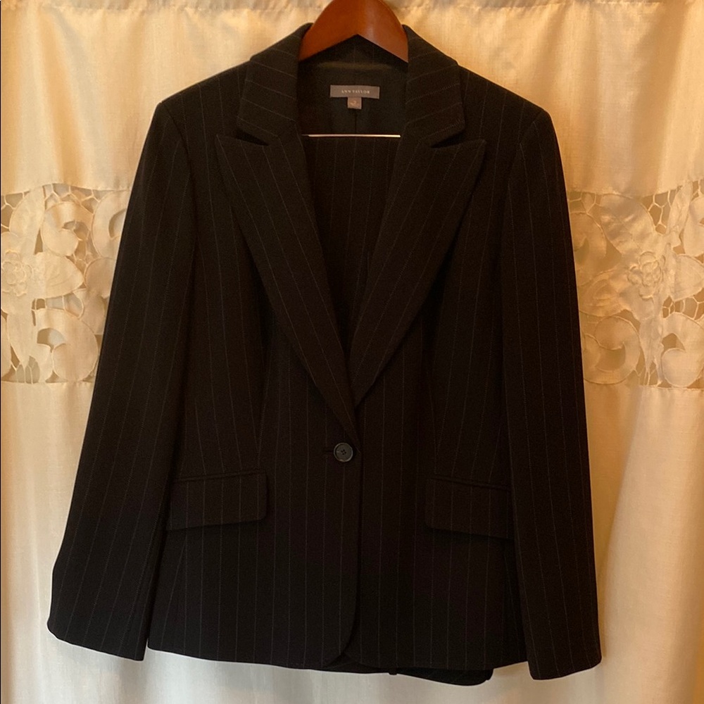 Anne Taylor Charcoal Pinstripe Blazer & Trousers